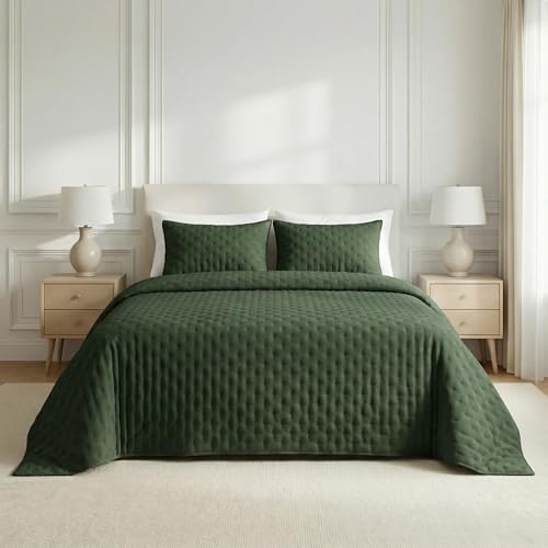 BL BELUM | Colcha Bouti Lisa Acolchada de Microfibra Extrasuave Color Verde Botella Cama 200 (300x280 cm)| Fabricado en España