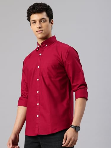 Image of Majestic Man Men's Solid Pure Cotton Casual Shirt - Slim Fit | Full Sleeves | Soft & Breathable Fabric