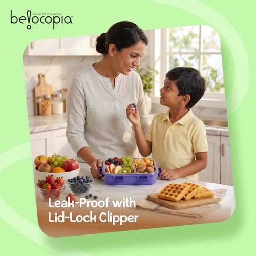 Image of Belocopia Gobblez Stainless Steel Lunch Box 525ml | Blue | SUS 304 Food Grade Steel | 3 Compartment Leakproof Tiffin Box with Spoon | Airtight Lunchbox for Office, School & Meal Prep