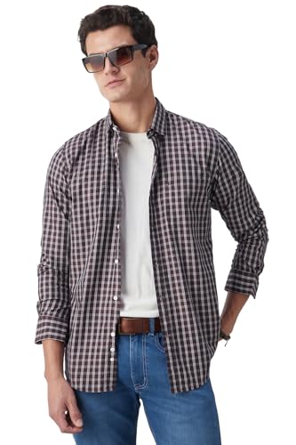 Image of Peter England Men's Slim Fit Full Sleeve Checkered Casual Shirt | 100% Cotton | Premium Twill Weave