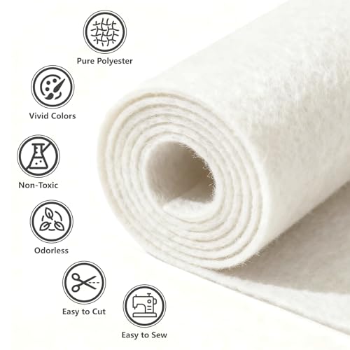 Image of Felt Fabric 36'' X 36'' Large Felt Sheets Stiff Craft Felt by The Yard for DIY Crafts Letter Coaster Flower Ornament Sewing Party Decoration Christmas Supplies Nonwoven (White)