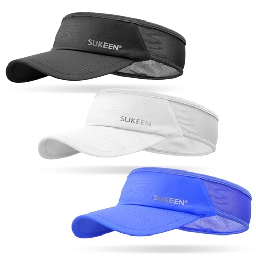 Image of Sukeen 3 Pack Sports Sun Visor Men Women Lightweight Packable Cooling Stretchy Visor Hat for Running, Tennis, Golf