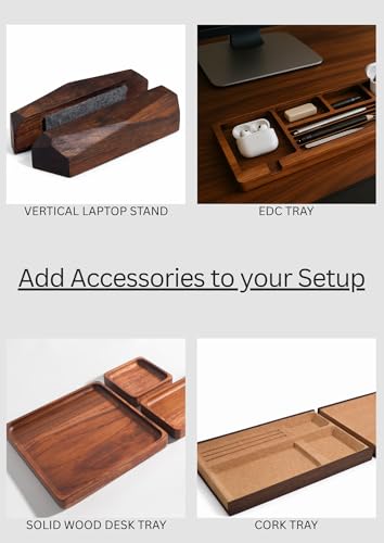 Image of Deskvue 36 inch Single Monitor Desk Shelf | with ONE SMALL Aluminum Under-Shelf | Medium Monitor Riser | Office Desk Storage | Grovemade Inspired | MATTE BLACK