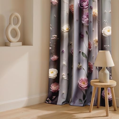 Image of Ultimate Trends Room Darkening Digital Printed 3D Prints Curtain 65-70% Opacity,Diamond Eyelets, Tie Back, Floral Decorated, 5 FEET Pack of 2,Taupe Dusty Pink