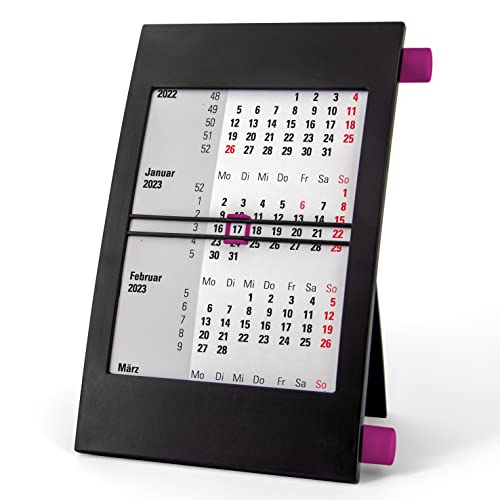 Truento 3-Monats-Tischkalender für 2 Jahre (2023 & 2024) - mit Drehmechanik - schwarz/lila Cover