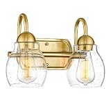 Audickic Brushed Gold Bathroom Vanity Light, Farmhouse Brass Sconces Wall Lighting with Seeded Glass