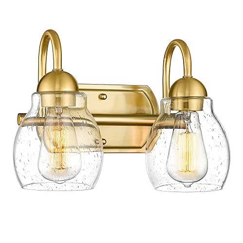 Audickic Brushed Gold Bathroom Vanity Light, Farmhouse Brass Sconces Wall Lighting With Seeded Glass Shade, Champagne Bronze Light Fixture Over Mirror, Ad-22002-2W-Gd #TOP7
