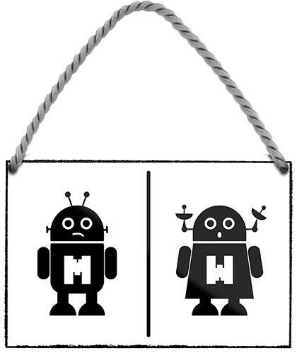 Blechschilder Cartel decorativo para baño con diseño de robot M W de Schilderkreis24, estilo vintage, idea para regalo de cumpleaños o Navidad, 18 x 12 cm