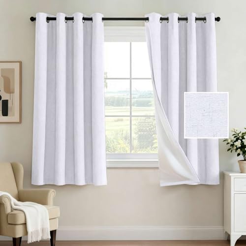 Image of H.VERSAILTEX 100% Blackout Curtains for Bedroom 63 Inches Long Grommet Linen Face Full Light Blocking Curtain Drapes for Living Room Thermal Insulated Linen Look Curtains 2 Panels Set, Bright White