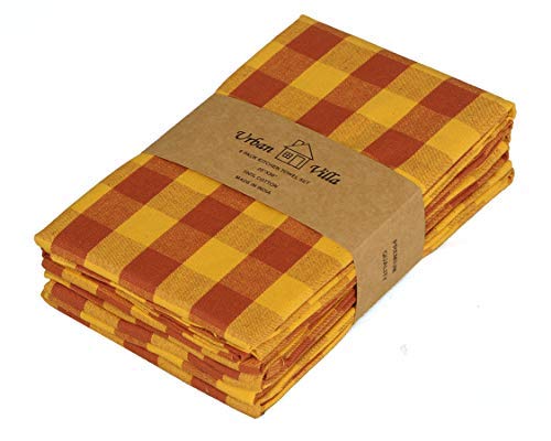 Urban Villa Kitchen Towels Set Of 6 Buffalo Checks Brick/Gold Kitchen Towels 20X30 Inches 100% Cotton Highly Absorbent Kitchen Towels Premium Quality Ultra Soft Mitered Corners Kitchen Towels #TOP2