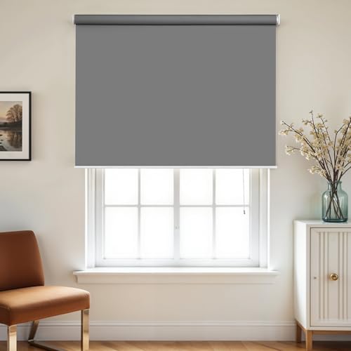 Image of ABOUT SPACE Window Blinds - 7 x 3 ft Cordless Blackout Roller Blinds for Privacy, UV Protection | 100% Blackout Roll Up Curtain Window Shades for Home, Office, Living Room, Bedroom- Dark Grey