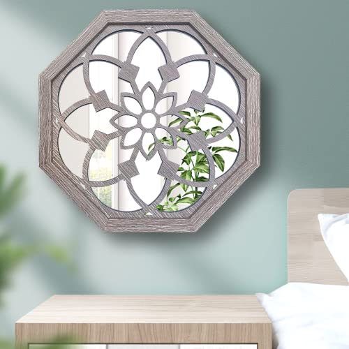 ZOLAPI 2 PCS 20 inch Octagon Wall-Mounted Mirrors,Vintage Farmhouse Mirror for Wall Decor,Barn Wood Color Decorative Accent Mirror for Foyer, Bathroom, Bedroom. (20”x20”) - Image 7