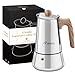 O'woda Cafetière Italienne, Crème du Café Espresso, Cafetière Moka en INOX pour Plaque à Induction, avec Cuillère, Tapis et Sac de Rangement (4 Tassen (200 ml))