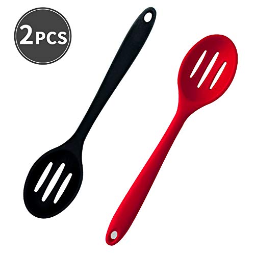 Silicone Nonstick Slotted Spoons Set 2-Piece, Heat-Resistant Cooking Utensil Spoons for Stirring, Scooping