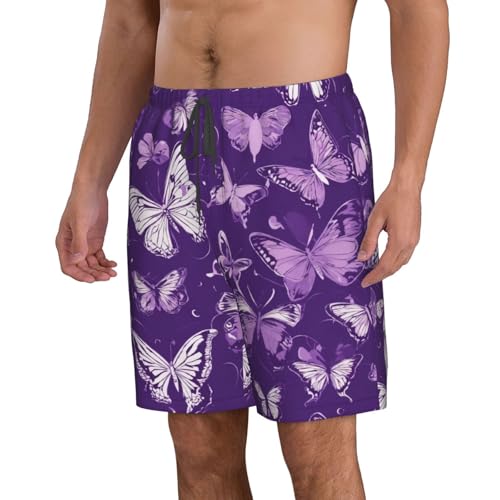Purple Butterflies Floral Print Men's Hawaiian Shorts Beach Shorts Quick Dry Fun Swim Trunks Lining Bathing Suits2