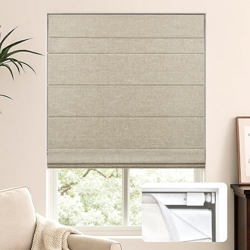 LazBlinds No Tools No Drill Cordless Roman Shades for Windows, Blackout Thermal Insulated UV Blocking Window Blinds, Lightweight Fabric Blinds for Indoor Windows, 34
