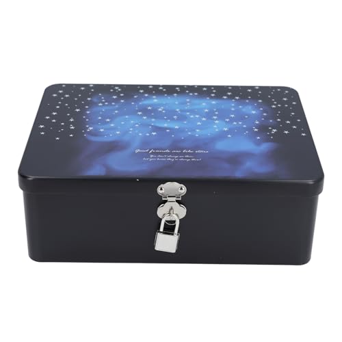 Scatola Portaoggetti In Lamiera Stagnata 24.5 X 18 X 8.5 Cm Custodia Per Gioielli In Metallo Rettangolare Stile Retrò Con Lucchetto Contenitore Da Tavolo Per Cioccolatini