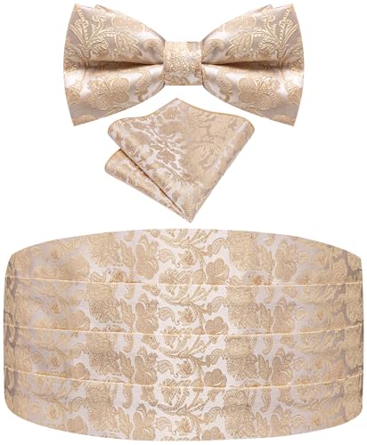 Image of Paisley Floral Tuxedo Cummerbund Bow Tie Pocket Square Set for Men