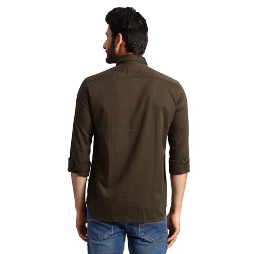 Image of Parx Men's Pure Cotton Solid Pattern Slim Fit Semi Cutaway Collar Full Sleeve Casual Shirt
