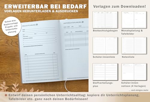 Eine der Guten Lehrerkalender 2026/2027 A5 Softcover – Lehrerplaner Schuljahr 2026 2027 | Leseband, Notenlisten & Klassenlisten | nachhaltig, FSC-Papier, klimaneutral | Grau Weiß Rosa mit Blumen