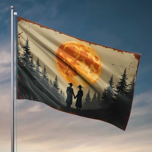 Stuff For Boys Room Full Moon Silhouette: Two Figures In Trench Coats And Hats Agains Flag Fall Yard Decor College Posters For Guys(60X90CM)