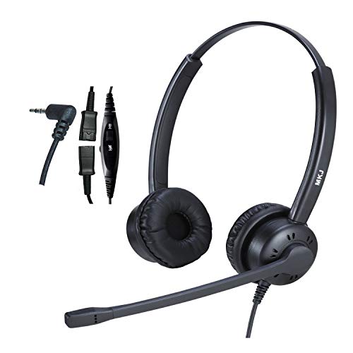 Telephone Headset with 2.5mm Jack for Office Phones Call Center Headset with Noise Cancelling Mic for Panasonic KX-TGF380M Cisco Linksys SPA 303G Grandstream Uniden and Other Cordless Dect Phones