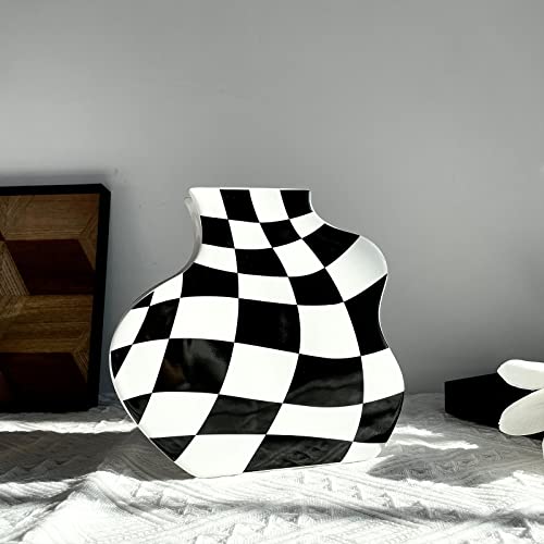 Buicce Modern Black And White Checkered Ceramic Flower Vase, Cute Small Decotive Vase For Centerpieces Farmhouse Home Minimalist Decor. #TOP1