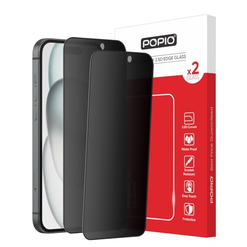 Image of POPIO Xtreme Privacy Pack of 2 Tempered Glass for iPhone 15 / iPhone 16 | 9H Hardness, Edge-to-Edge Coverage, Anti-Scratch, Anti-Spy