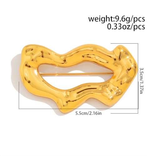 Gold Statement Simple Hollow Brooch Pin for Women, Vintage Unique Big Hammered Irregular Geometric Brooch Suit Costume Chest Accessories Jewelry Gift2