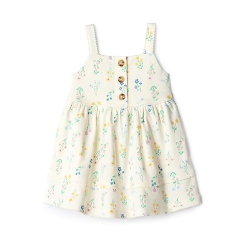 Amazon Essentials x Sofia Grainge Toddler Girls Cotton Casual Fit and Flare Dress Ivory Bouquet 3T