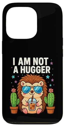 I Am Not a Hugger 面白い ハリネズミ サボテン コーヒー ユーモア 皮肉 スマホケース iPhone 13 Pro 用