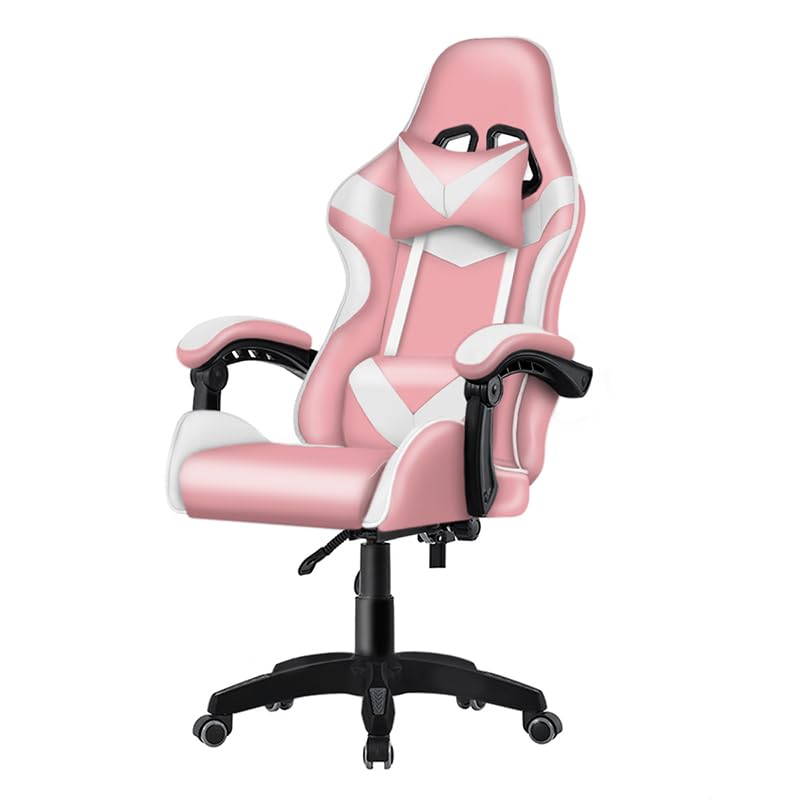 HOGAR24 ES - Silla para Ordenador, Silla Ergonómica para Juegos, Silla de Escritorio para Oficina con Altura Ajustable y Ruedas, Sillas de Videojuegos Color Rosa/Blanco.