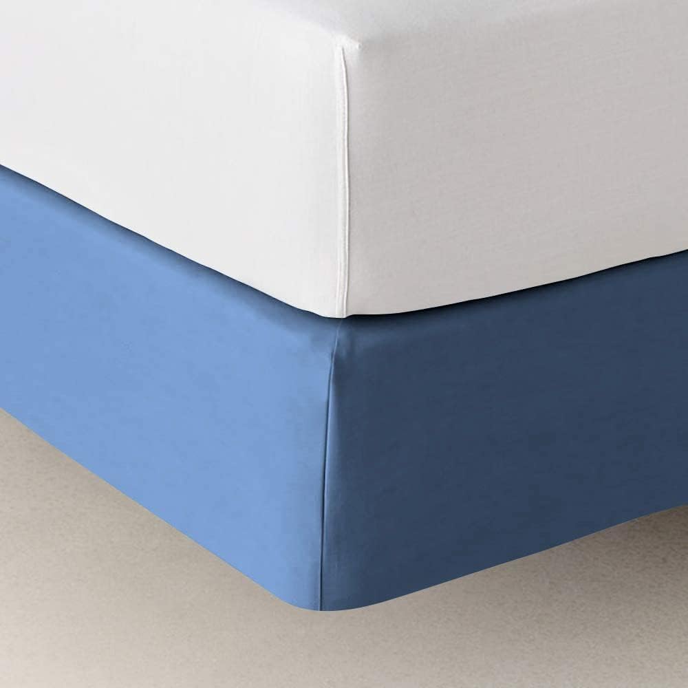 Box Spring Cover TwinXL Size, 100% Egyptian Cotton Wrap Around 4 Sides Bed Skirt for Hotel & Home, Fits Box Springs up to 21” - TwinXL, Medium Blue