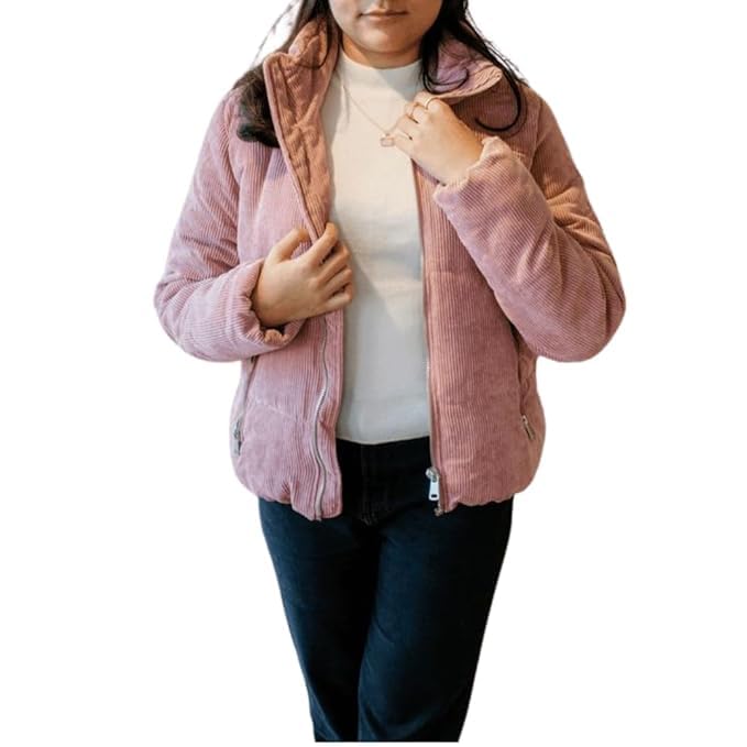 areal fashion Women's Puffer Jacket, Pink, Cropped Style, High Neck, Zip Closure, Winter Outerwear-picture-43