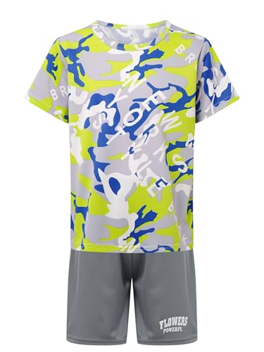 easyforever Kids Boys Sports Outfit Set Short Sleeve Camouflage Print T-shirt With Shorts For Soccer Basketball Workout Green 7-8 Years3
