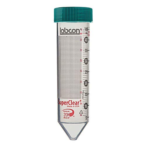 Labcon 3182-340-008-9, SuperClear Centrifuge Tube with Plug Style Cap, 50 per Bag, Non-Sterile, 50mL Capacity, Pack of 500