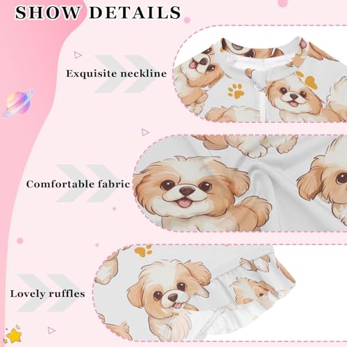 Puppy Footprints Girls Long Sleeve Swimsuit Rash Guard One Piece Bathing Suits Zipper 3-12T4