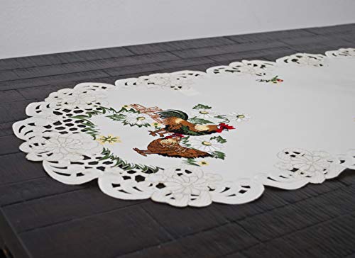 Embroidered Rooster Country Chic Lace Farmhouse Table Runner, Dresser Scarf, Coffee Table Runner (15Wx54L) #TOP4