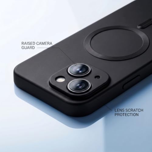 Image of amazon basics Premium Mag-Safe Case for iPhone 14 Plus | Shockproof & Anti-Scratch Cover | Soft Silicone with Wireless Charging | Camera Lens Guard - Black