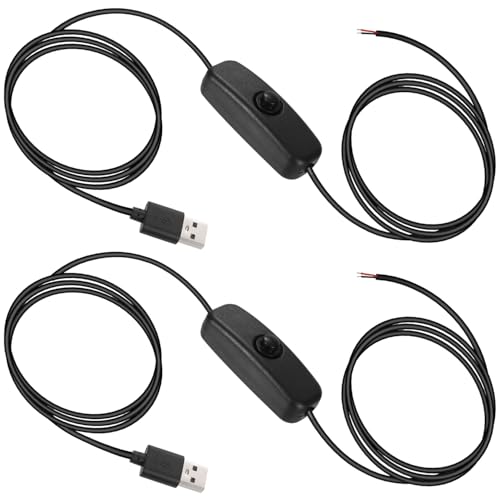 Greluma 2 Stk 2m 5V USB Switch Verl&auml;ngerungskabel,USB 2.0 A Stecker und 2 poliger 2 adriger Strom/Ladekabelanschluss zum Selbermachen f&uuml;r 5V USB L&uuml;fter,LED Streifen,Schreibtischlampe, Fahrrekorder