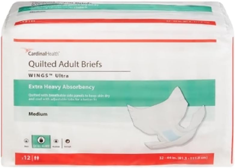 Wings Ultra Quilted Adult Briefs Extra Heavy Absorbency, Medium, 32" - 44" (Case of 96)