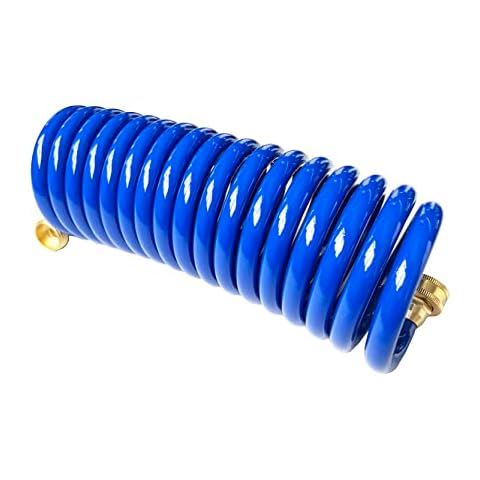 SANFU PU Recoil Garden Water Hose 3/8"ID(9.5 x 12.7mm) x 15ft Premium with 3/4"Inch Brass Fittings Retractable, Outdoor Patio Hose Marine&Boat, Blue(15') Cover