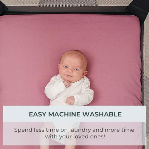 Image of Pobibaby 2 Pack Pack N Play Sheets for Girls - Premium Cotton Blend Fitted Playard Sheet, Soft Breathable Mini Crib Sheets Girl, Playpen Mattress Cover for Standard Travel Playards 38x26 (Blossom)