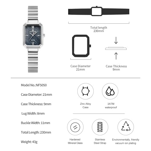 NAVIFORCE Woman Simple Retro Style Bracelet Stainless Steel Watches, Vintage Rectangular Case Watch for Women with Adjustment Tool — view 5