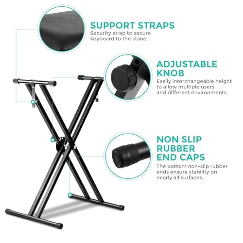 Image of TECHTEST Heavy-Duty, Double-X, Adjustable Piano Keyboard Stand with Locking Straps