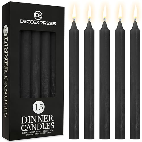 DECO EXPRESS Lot Bougies Rustiques Bougie Décorative Anti-Gouttes 15 Bougies Longue Durée 9 Heures Non Parfumées Fait Main (Noir - Lot de 15)
