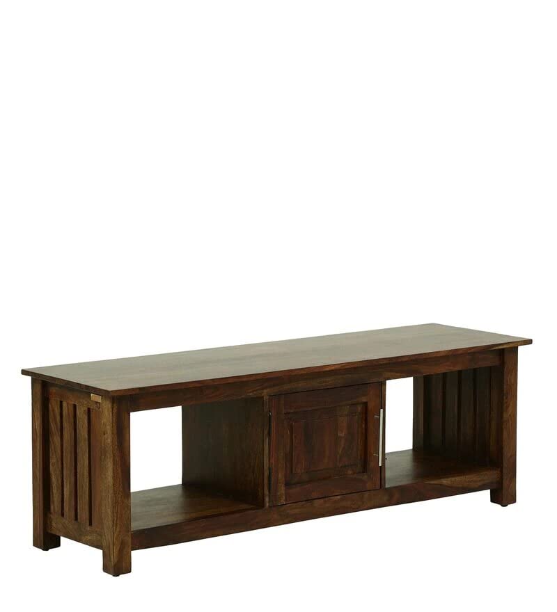 INTERIOR DESIGN SOLUTIONS Sheesham solid Wood TV Console for TVs up to 50″ with 1 drawer storage For Home Decor | Entertainment Units TV Consoles Contemporary TV Consoles with 1 Storage Shelve indoor Living Room Bedroom Hall Office | Color: Brown Provincial Teak Finish