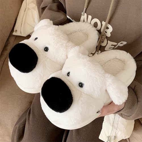 2025 Cute Cartoon Dog Plush Slippers Women Men Winter Warm Fuzzy House Slippers Cozy Indoor Slip On Couples Shoes4