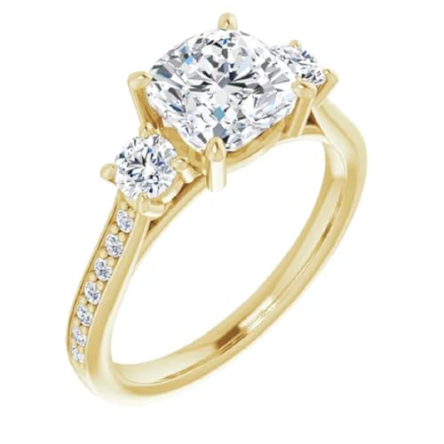 10K Solid Yellow Gold Handmade Engagement Rings 2 CT Cushion Cut Moissanite Diamond Solitaire Wedding/Bridal Ring Sets for Wife/Her Propose Rings4