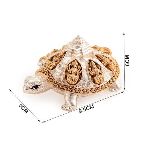 Image of DHRUVS COLLECTION 24k Gold & 999 Silver Plated Tortoise, Turtle for Vastu, Wealth, Home Decor, Temple, Pooja Room, Good Luck Gift (Large - 9.5 x 5 x 6 cm)